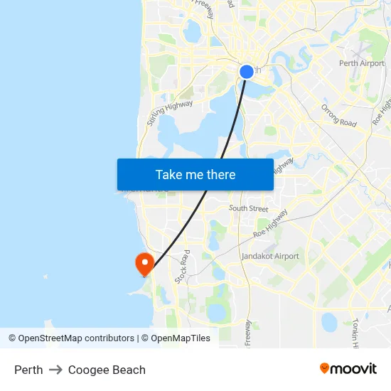 Perth to Coogee Beach map