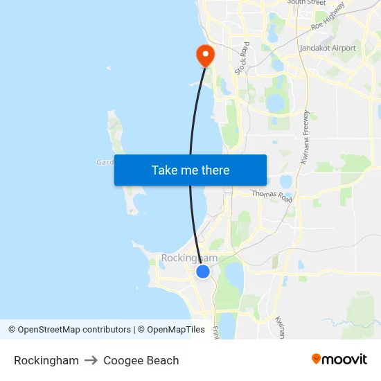 Rockingham to Coogee Beach map