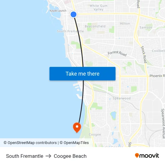 South Fremantle to Coogee Beach map