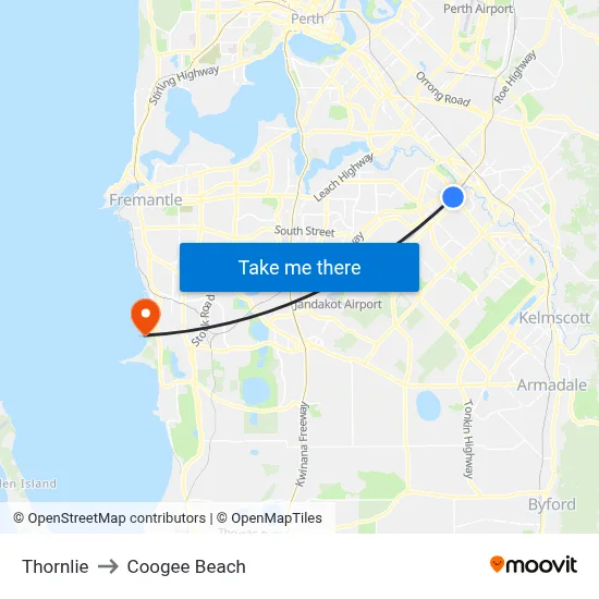 Thornlie to Coogee Beach map