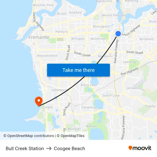 Bull Creek Station to Coogee Beach map