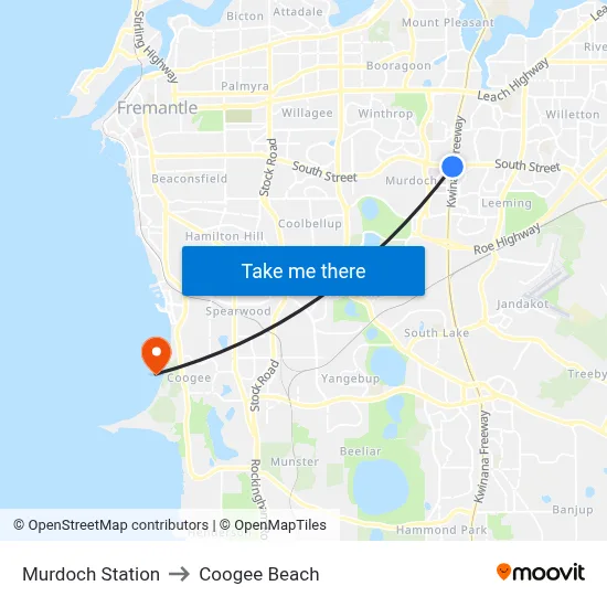 Murdoch Station to Coogee Beach map