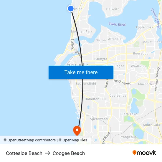 Cottesloe Beach to Coogee Beach map