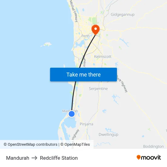 Mandurah to Redcliffe Station map