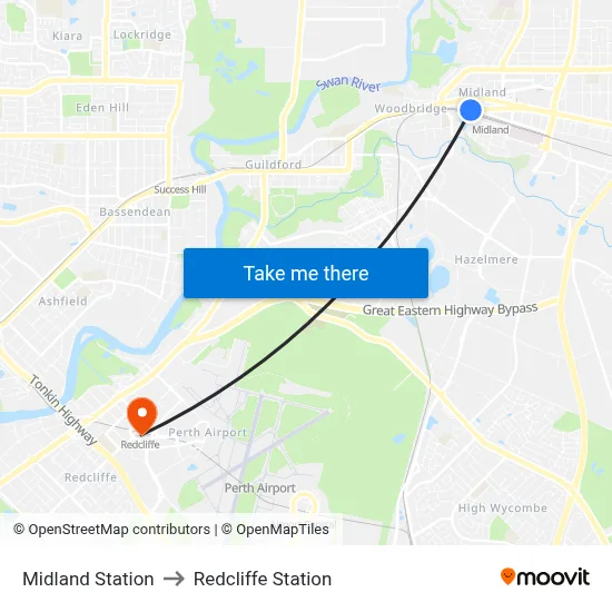 Midland Station to Redcliffe Station map