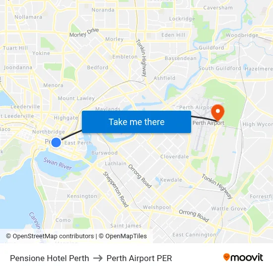 Pensione Hotel Perth to Perth Airport PER map