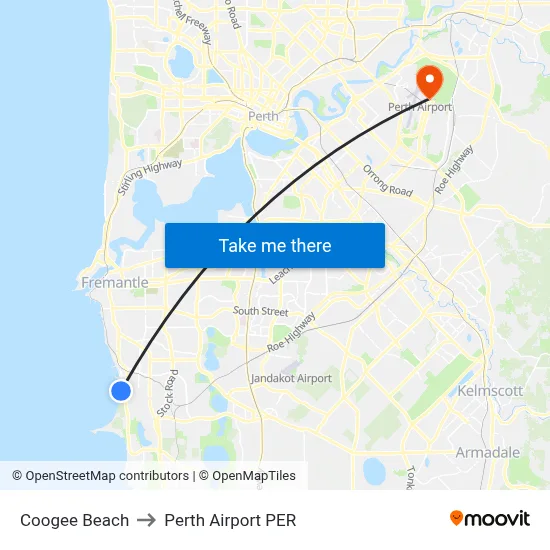 Coogee Beach to Perth Airport PER map
