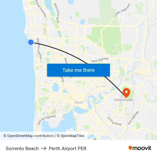 Sorrento Beach to Perth Airport PER map