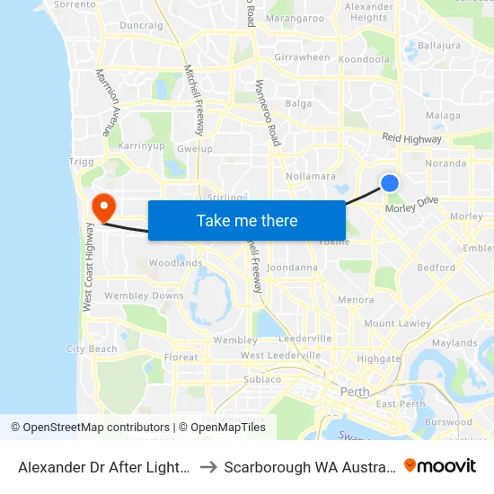 Alexander Dr After Light St to Scarborough WA Australia map