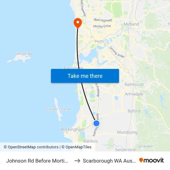 Johnson Rd Before Mortimer Rd to Scarborough WA Australia map