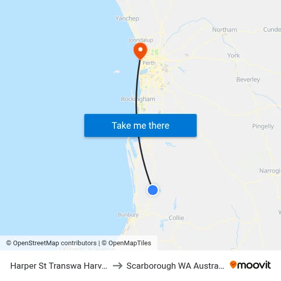 Harper St Transwa Harvey to Scarborough WA Australia map