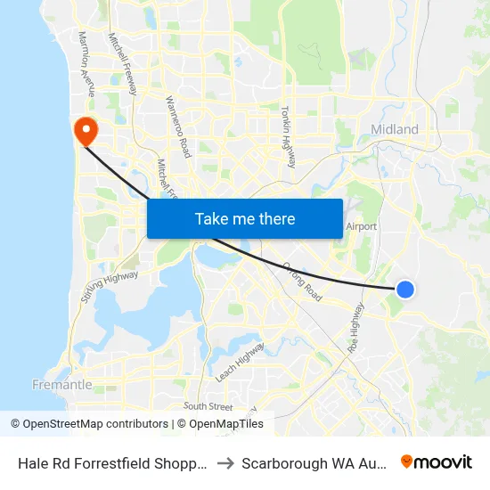 Hale Rd Forrestfield Shopping Ctr to Scarborough WA Australia map