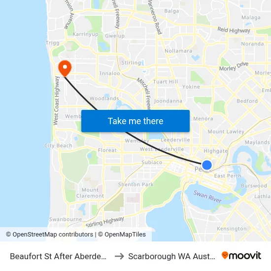 Beaufort St After Aberdeen St to Scarborough WA Australia map