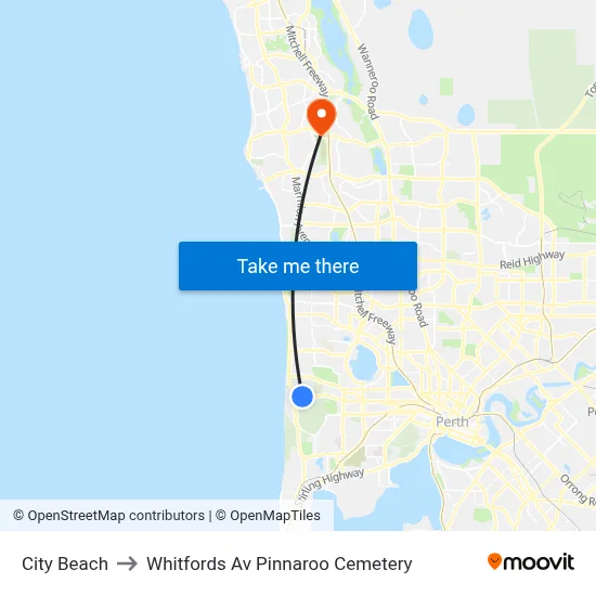 City Beach to Whitfords Av Pinnaroo Cemetery map