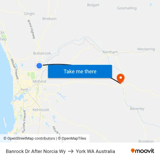 Banrock Dr After Norcia Wy to York WA Australia map
