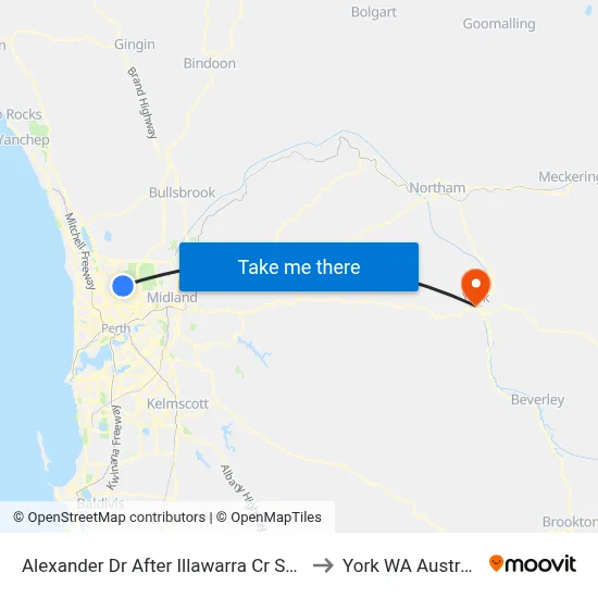 Alexander Dr After Illawarra Cr South to York WA Australia map