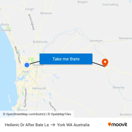 Hellenic Dr After Bale La to York WA Australia map