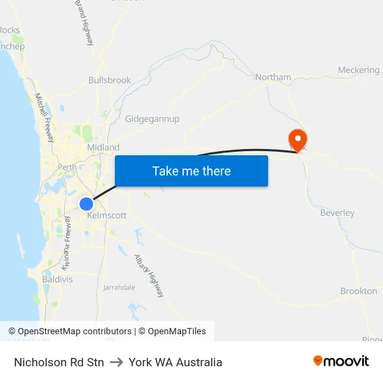 Nicholson Rd Stn to York WA Australia map