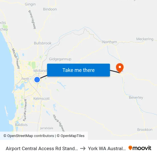 Airport Central Access Rd Stand 1 to York WA Australia map