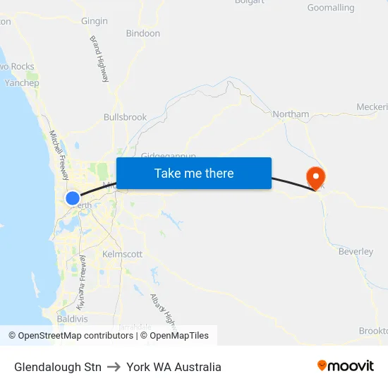 Glendalough Stn to York WA Australia map