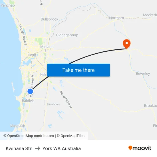 Kwinana Stn to York WA Australia map
