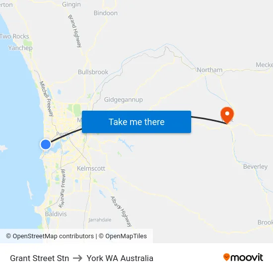 Grant Street Stn to York WA Australia map