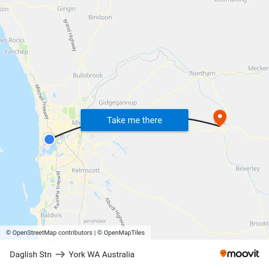 Daglish Stn to York WA Australia map