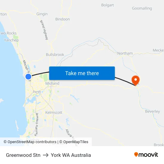 Greenwood Stn to York WA Australia map