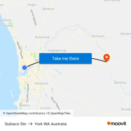 Subiaco Stn to York WA Australia map