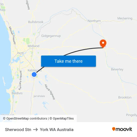 Sherwood Stn to York WA Australia map
