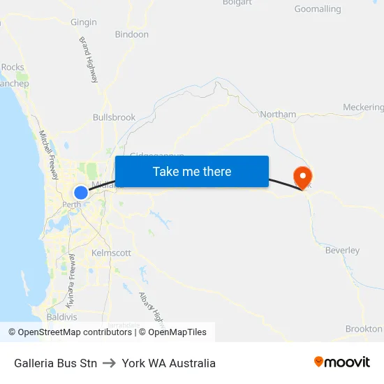 Galleria Bus Stn to York WA Australia map