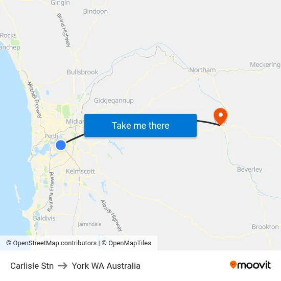 Carlisle Stn to York WA Australia map