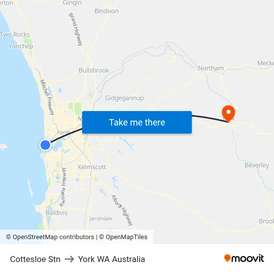 Cottesloe Stn to York WA Australia map