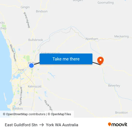East Guildford Stn to York WA Australia map