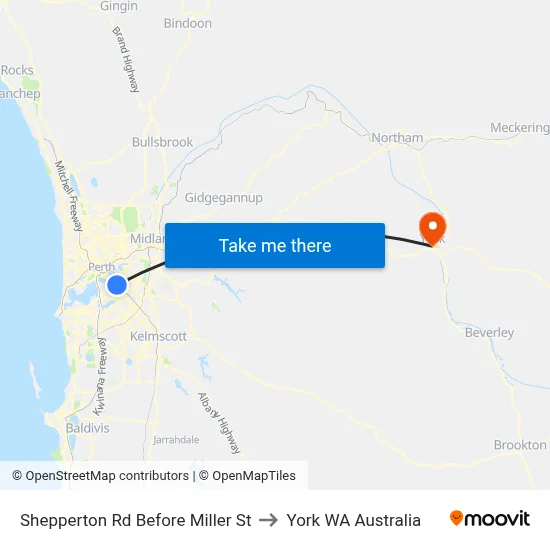 Shepperton Rd Before Miller St to York WA Australia map