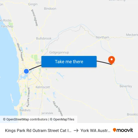 Kings Park Rd Outram Street Cat Id 141 to York WA Australia map