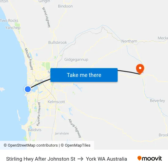 Stirling Hwy After Johnston St to York WA Australia map