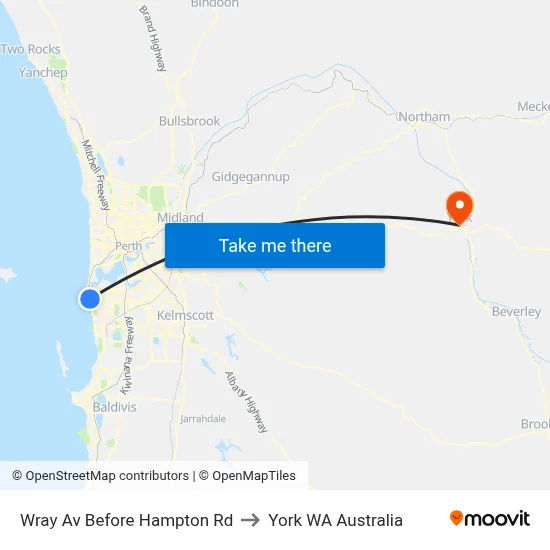 Wray Av Before Hampton Rd to York WA Australia map