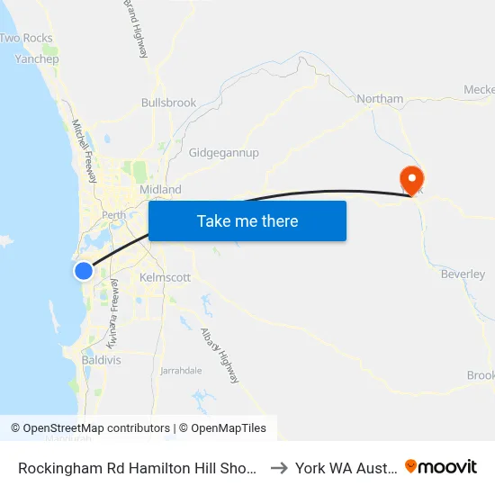 Rockingham Rd Hamilton Hill Shopping Ctr to York WA Australia map