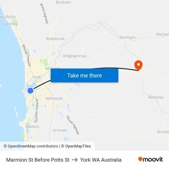 Marmion St Before Potts St to York WA Australia map
