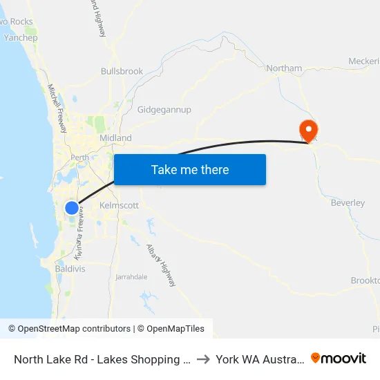 North Lake Rd - Lakes Shopping Ctr to York WA Australia map