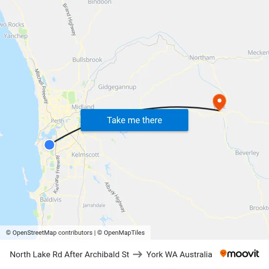 North Lake Rd After Archibald St to York WA Australia map