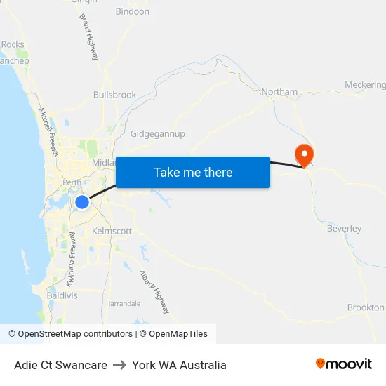 Adie Ct Swancare to York WA Australia map