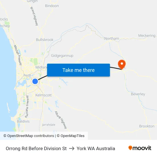 Orrong Rd Before Division St to York WA Australia map