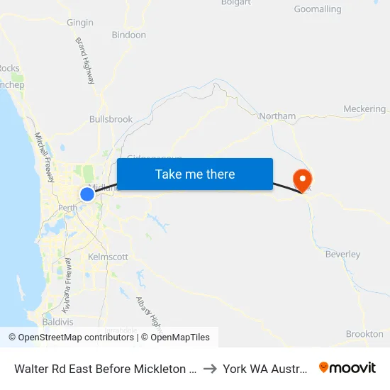 Walter Rd East Before Mickleton Tce to York WA Australia map