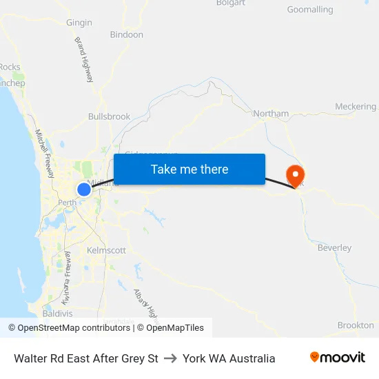 Walter Rd East After Grey St to York WA Australia map