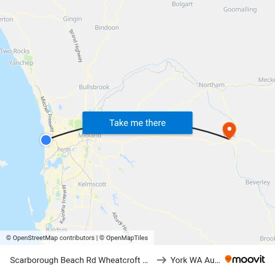Scarborough Beach Rd Wheatcroft Street Cat Id 18 to York WA Australia map
