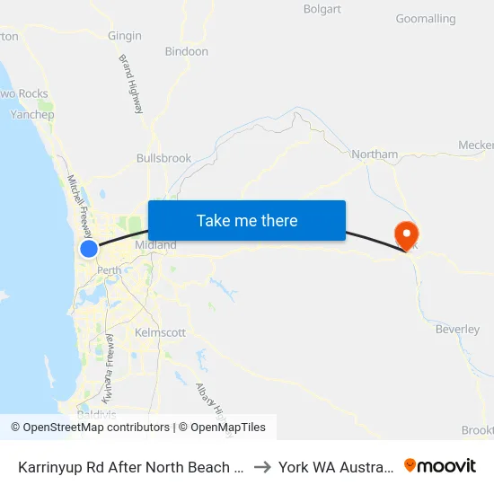 Karrinyup Rd After North Beach Rd to York WA Australia map