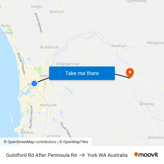 Guildford Rd After Peninsula Rd to York WA Australia map