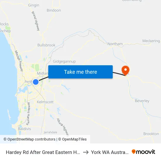Hardey Rd After Great Eastern Hwy to York WA Australia map
